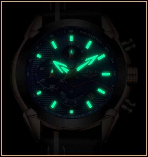 * CLASSIC -* DEEP DISH* LIGE 9869 Top Luxury *6 Hands* Chronograph Watch Men*