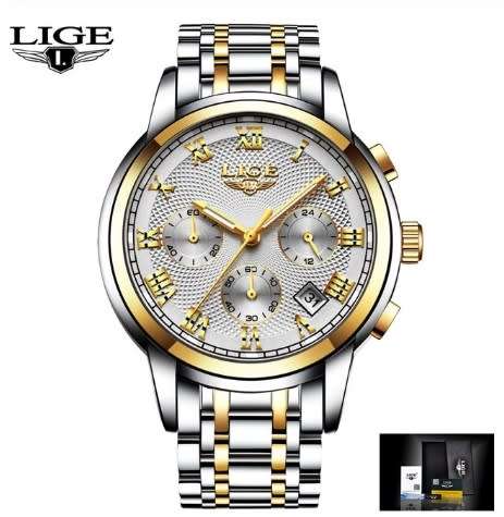 Refined* CLASSIC -Quality Built LIGE 9849 Top Luxury FULL Steel *6 Hands* Chronograph Watch