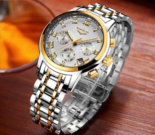Refined* CLASSIC -Quality Built LIGE 9849 Top Luxury FULL Steel *6 Hands* Chronograph Watch