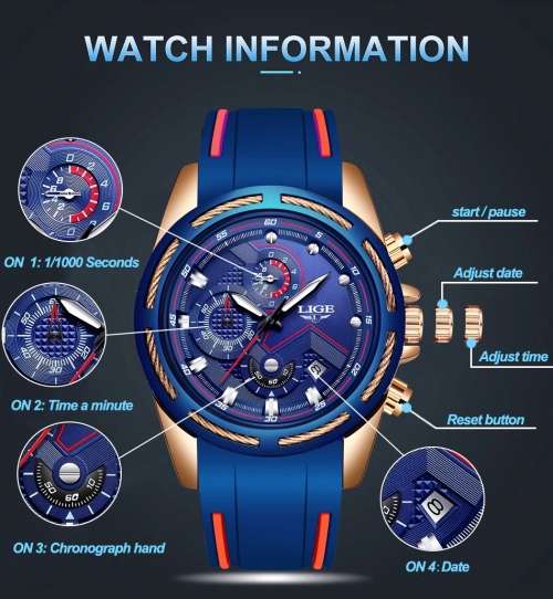 ** -SPORT*  LIGE 9957-* Luxury Visual Impact *6 Hands* Chronograph Watch Men