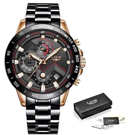 Musculine Business Men LIGE 9982  Luxury * FULL* Steel *6 Hands* Chronograph Watch Men- FULL HOUSE*