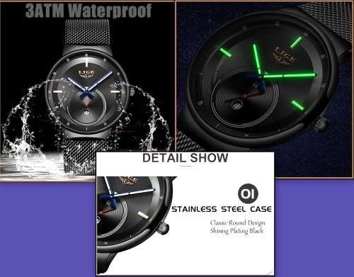 LIGE 9993 Slimline  Quartz Clock with Quality!* Will not Fade, Rust=YOUR BID IS FOR BLACK*
