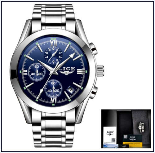 ** CLASSIC -  Relogio Masculion LIGE 9839 Top Luxury Full Steel *6 Hands* Chronograph Watch Men