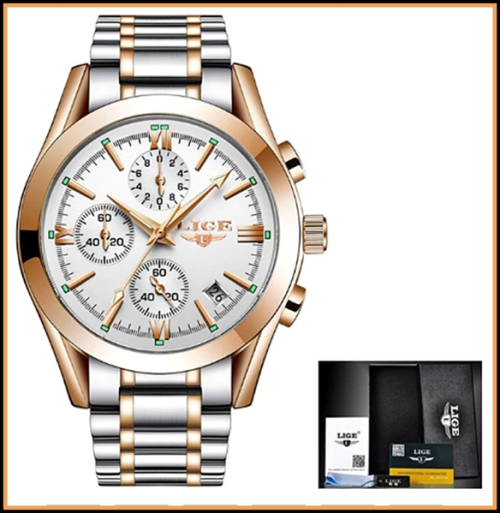 ** CLASSIC -  Relogio Masculion LIGE 9839 Top Luxury All Steel *6 Hands* Chronograph Watch Men
