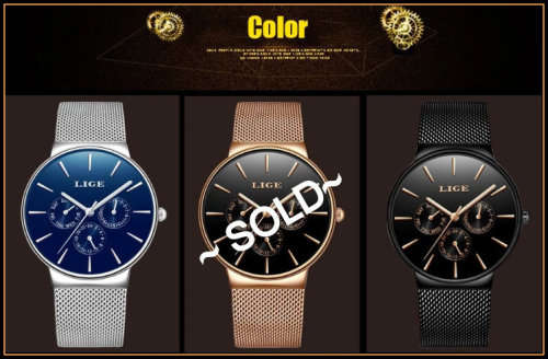LIGE 9868 - MilanTop Brand Luxury Waterproof Ultra Thin Multifunction Watch* SILVER /BLUE DIAL