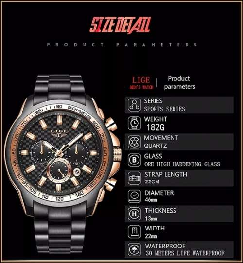 *$229.00* BIG,HEAVY- FULL STEEL  LIGE 10015  Quality*6 Hands* Chronograph Watch *FULL HOUSE!