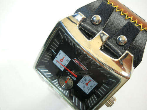 -JUSTIN GENTS  LEATHER STRAP  WATCH-