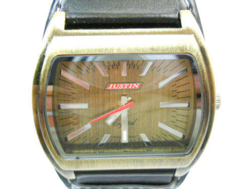 -JUSTIN GENTS  BLACK  LEATHER STRAP  WATCH-