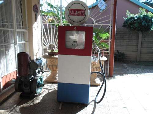 Stunning very heavy metal old petrol/diesel pump with Atlantic fiber glass globe on top
