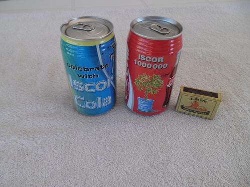 2 Iscor cola tins read below and see photos at a bargain price and over sea interest