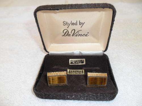 vintage genuine tiger eye 22 ct gold plated cufflinks