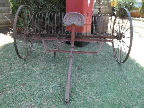 very old stunning original and complete man ride horse drawn farm field rake easy to move