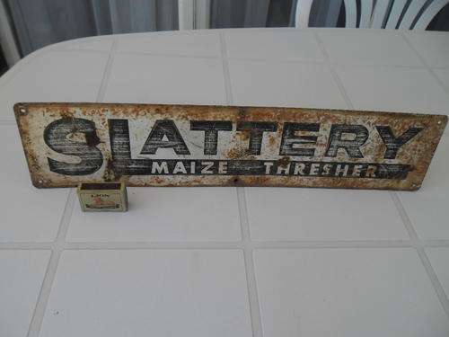 vintage metal slattery maize thresher sign size is 510mm x115mm postage R60