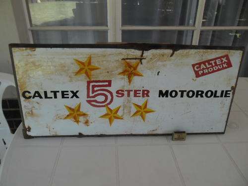 large original enamel caltex 5 ster motorolie metal sign