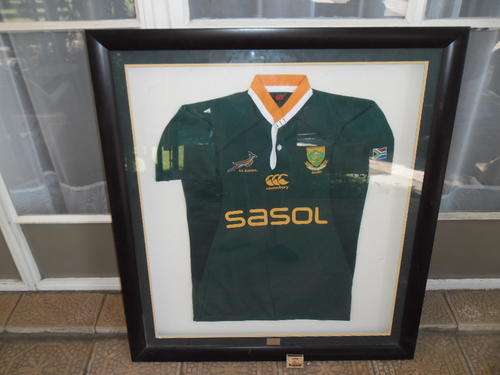 SA rugby Canterbury Sasol springbok rugby jersey box frame with glass