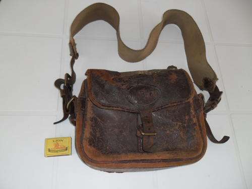 stunning very old genuine leather I.B.E. bag see condition about 300mm wide