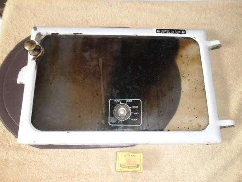 vintage heavy Jewell de luxe cast iron enamel & glass coal oven door 470mm x 270mm - 3.5kg
