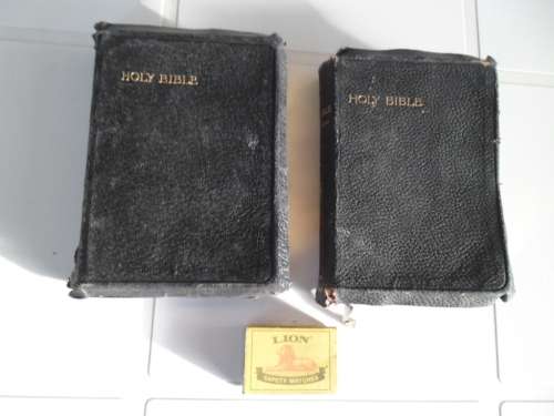 2 - medium size holly bibles 1906 and 1913 size is 110mm x 150mm x 25mm thick