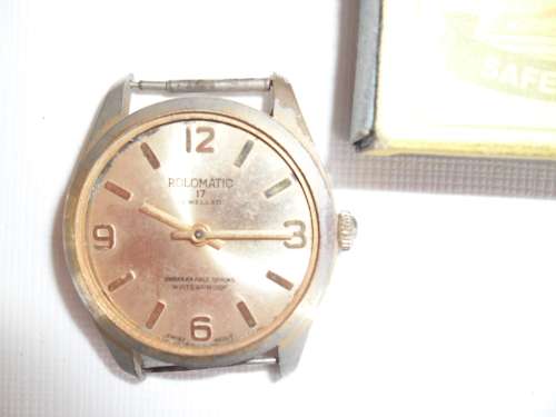 Old Rolomatic 17 jewelled Swiss movt unbreakable spring men¿s watch no glass