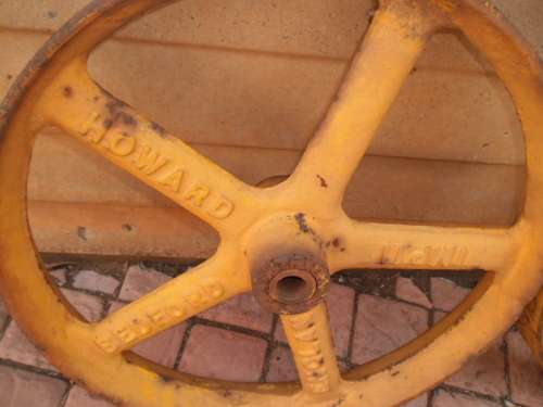 Rare two original cast iron Howard Bedford wheels size 440mm wide weighs 14kg each