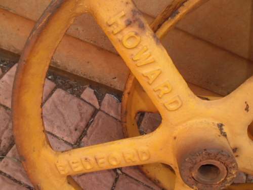 Rare two original cast iron Howard Bedford wheels size 440mm wide weighs 14kg each