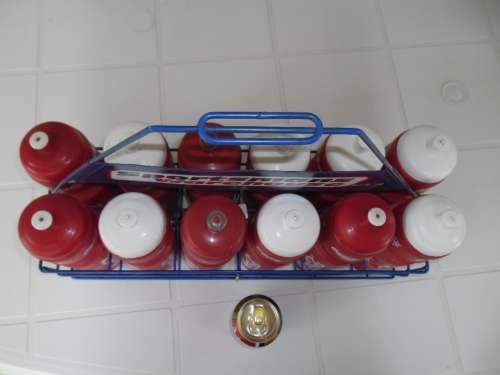 Original 12 coca cola plastic bottles metal stand sportsmans warehouse 510mm wide