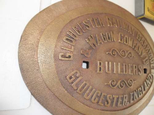 Rare Gloucester railway carriage builders brass plate 218mm wide postage R70