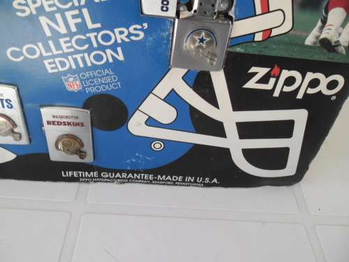 Rare Original Zippo Special NFL Collectors Edition 6 lighters with advertizing board