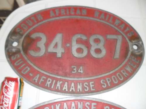 A pair of SAR original aluminum loco train plates English on top & Afrikaans on top size 530mm wide