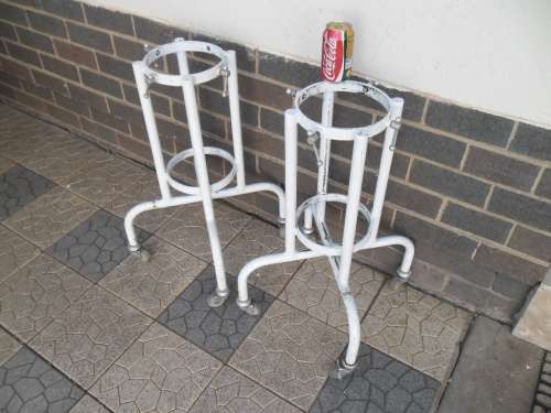 2 ¿ oxygen tanks strong metal stand on castor wheels size is 660mm high collection only