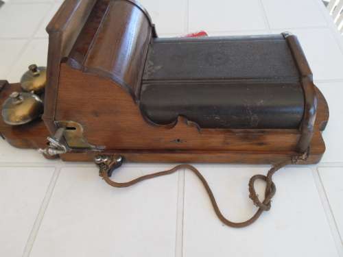 Rare old heavy very large wall wood hanging telephone handle missing don't know if it is working