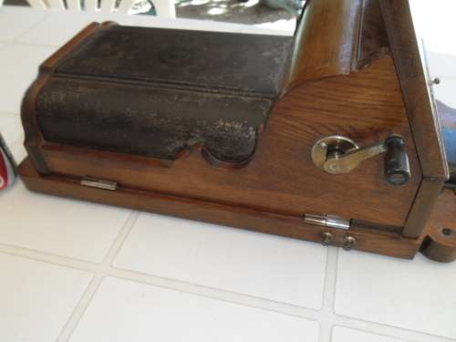 Rare old heavy very large wall wood hanging telephone handle missing don't know if it is working