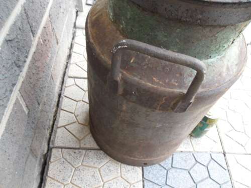 bad condition heavy & large old metal milk can with lid size 500mm high collection only