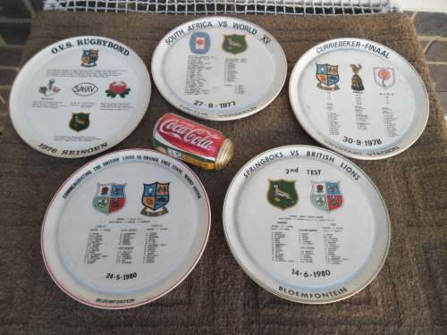 rare old wall hanging 5 Rugby plates highly collectable add Postnet to Postnet postage R140