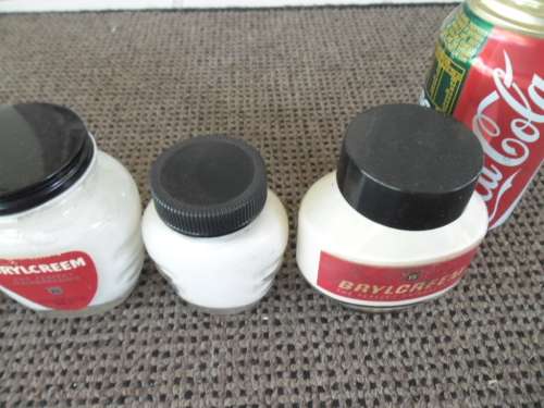very rare old 5 Brylcreem glass bottles and glass astray