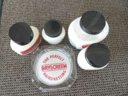 very rare old 5 Brylcreem glass bottles and glass astray