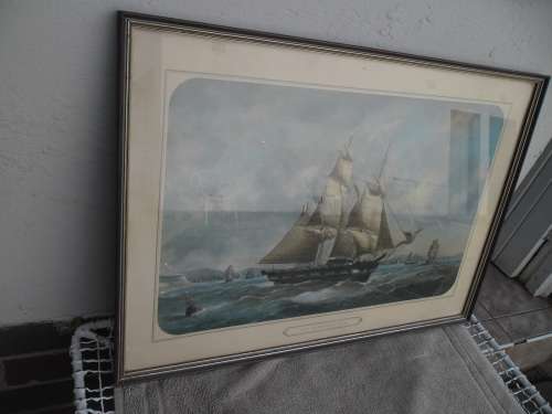 Very Rare old Le Bresilien French Paris sailing ship print framed with glass size 69cm x 49cm