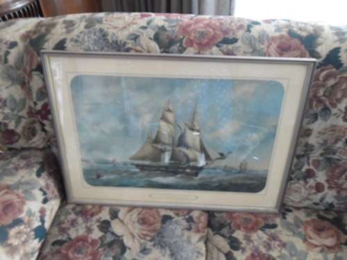 Very Rare old Le Bresilien French Paris sailing ship print framed with glass size 69cm x 49cm