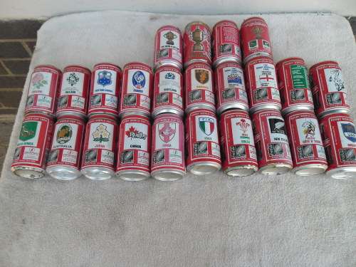 rare 24 - complete set 1995 rugby word cup Coca Cola cans was display and all has been open