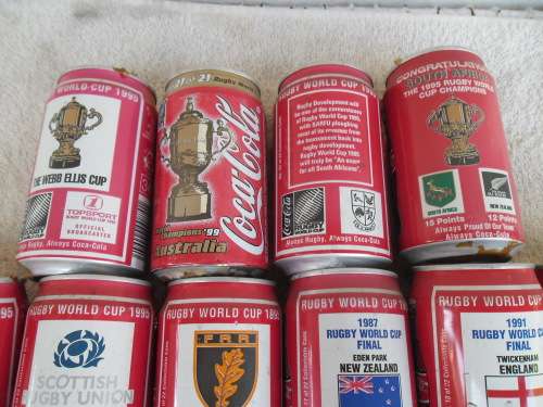 rare 24 - complete set 1995 rugby word cup Coca Cola cans was display and all has been open