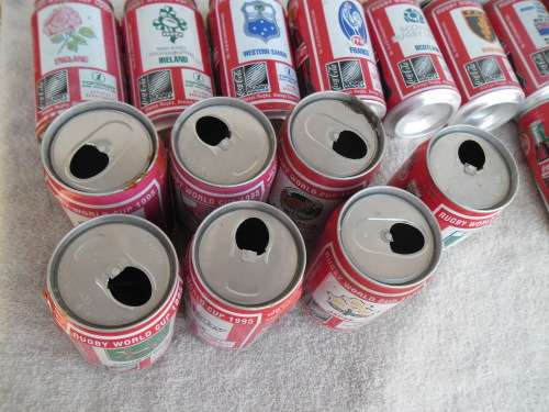 rare 24 - complete set 1995 rugby word cup Coca Cola cans was display and all has been open