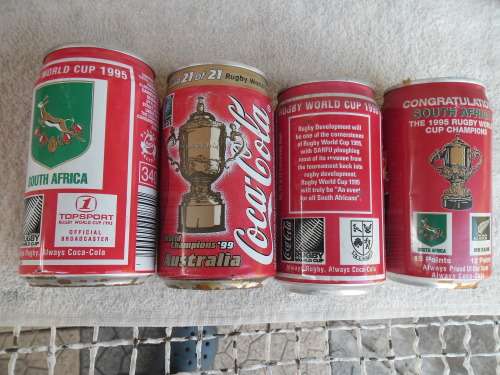 rare 24 - complete set 1995 rugby word cup Coca Cola cans was display and all has been open