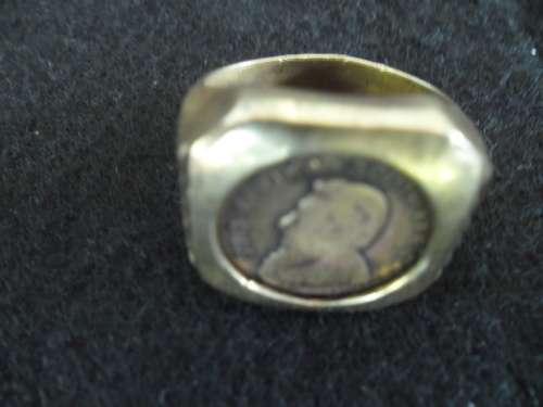 Stunning used 1/10 Paul Kruger coin in heavy ring stamped 18ct NOT GOLD weighs 9.32 grams