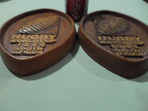 Official 2 - rare 1995 world cup S.A. Rugby Springbok wood plaques