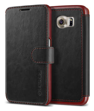 SAMSUNG GALAXY S6 PREMIUM LEATHER WALLET CASE BLACK VERUS | INSTOCK