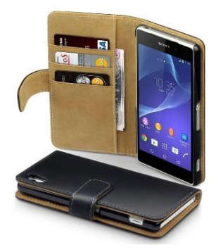 SONY XPERIA Z2 PREMIUM WALLET CASE BLACK WITH TAN INTERIOR TERAPIN | INSTOCK