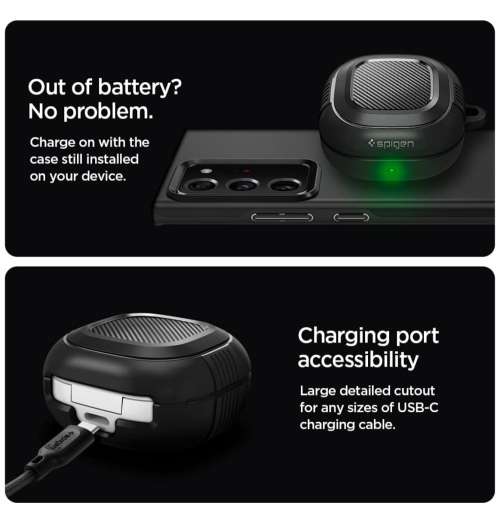 SAMSUNG GALAXY BUDS 2 (2021) PREMIUM RUGGED ARMOR CASE BLACK SPIGEN | INSTOCK