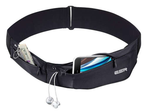 ESR ADJUSTABLE STRETCHY ZIPPERED RUNNING BELT MEDIUM BLACK