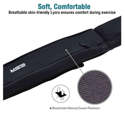 ESR ADJUSTABLE STRETCHY ZIPPERED RUNNING BELT MEDIUM BLACK