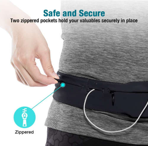 ESR ADJUSTABLE STRETCHY ZIPPERED RUNNING BELT MEDIUM BLACK